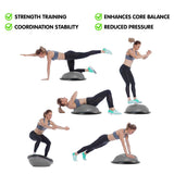 Powertrain 58cm Half Yoga Ball Balance Trainer Anti-Slip Stability Dome for Home Gym Core Fitness Workout Grey