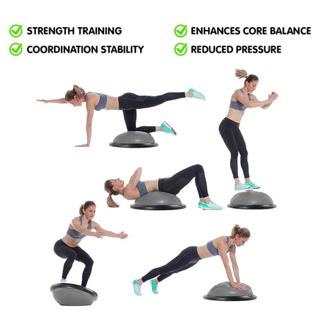 Powertrain 58cm Half Yoga Ball Balance Trainer Anti-Slip Stability Dome for Home Gym Core Fitness Workout Grey