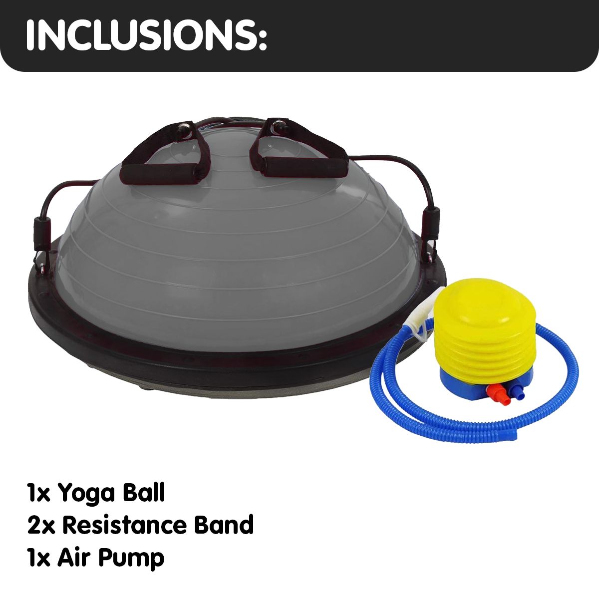 Powertrain 58cm Half Yoga Ball Balance Trainer Anti-Slip Stability Dome for Home Gym Core Fitness Workout Grey