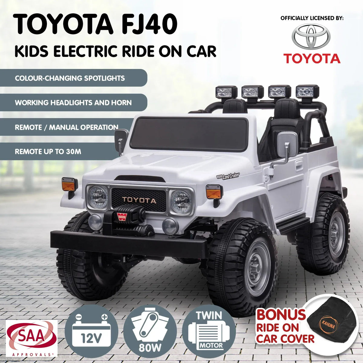 Kahuna Licensed Toyota FJ-40 Kids Ride On Electric Toy Car 80W - White