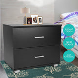 Sarantino Bedside Table Cabinet Storage Chest 2 Drawers - Black