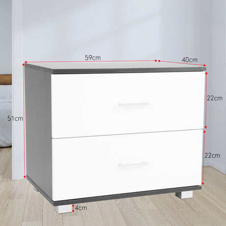 Sarantino Bedside Table Cabinet Storage Chest 2 Drawers White Black