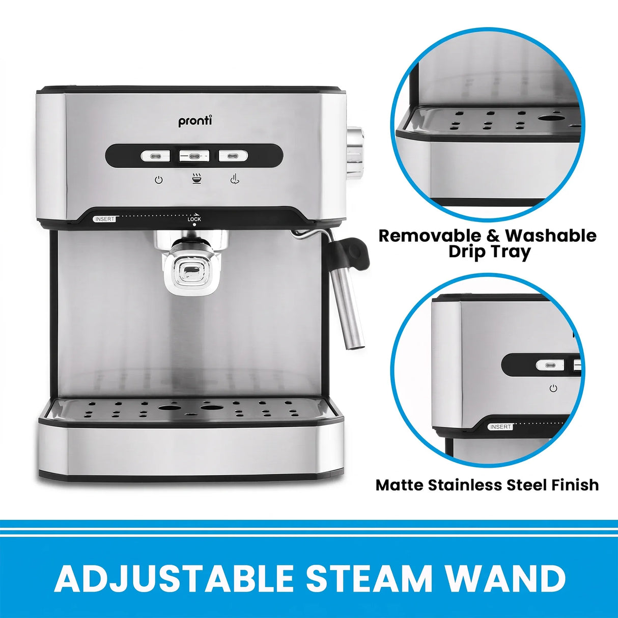 Pronti 1.6L Automatic Coffee Espresso Machine with Steam Frother
