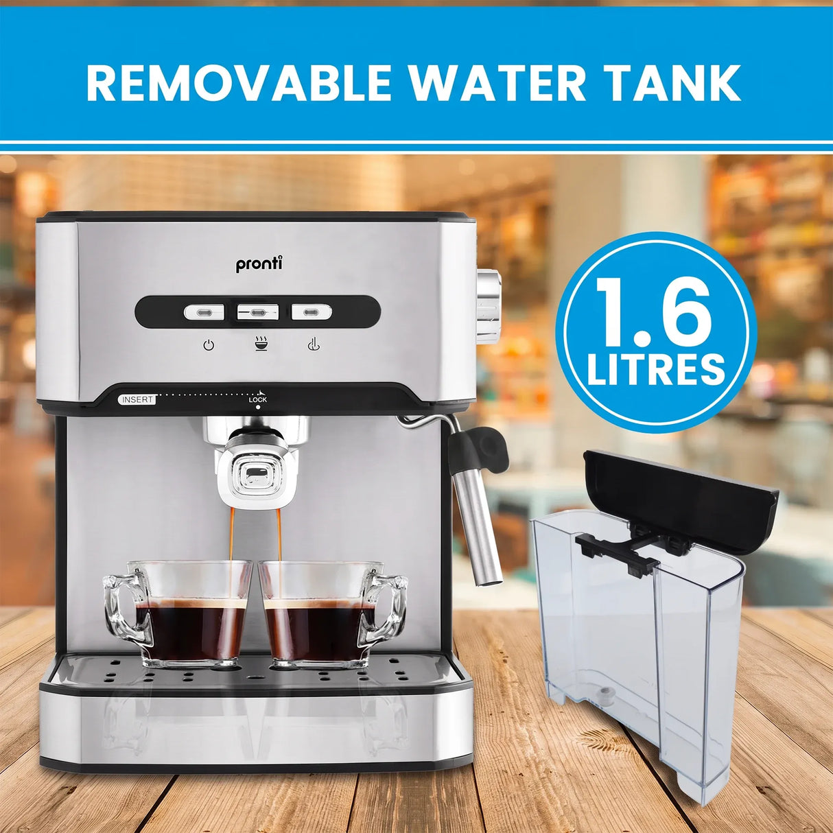 Pronti 1.6L Automatic Coffee Espresso Machine with Steam Frother