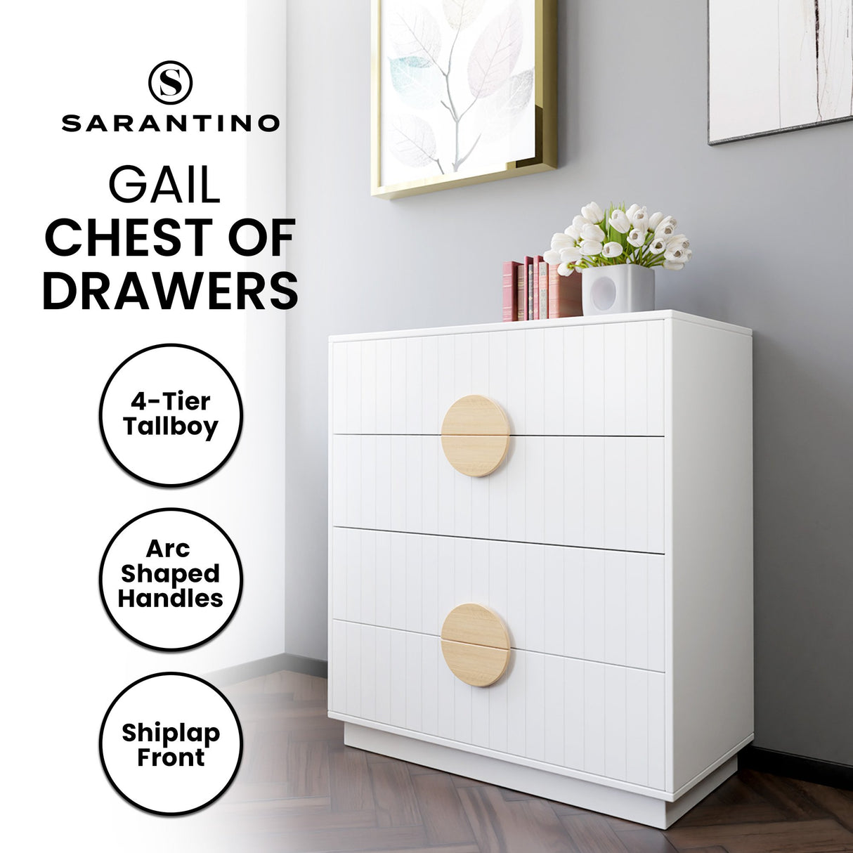 Sarantino Gail Chest Of Drawers Tallboy Dresser In White