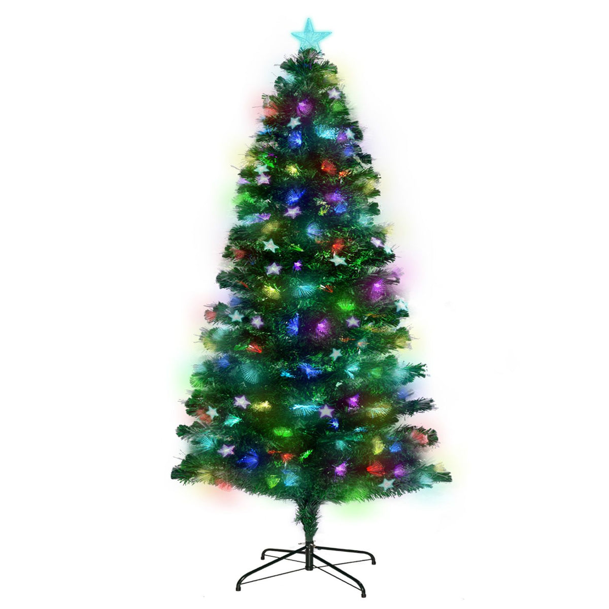 Christabelle 1.8m Pre-Lit Fibre Optic Artificial Christmas Tree with Multicolour Twinkling Star Lights