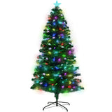 Christabelle 1.8m Pre-Lit Fibre Optic Artificial Christmas Tree with Multicolour Twinkling Star Lights
