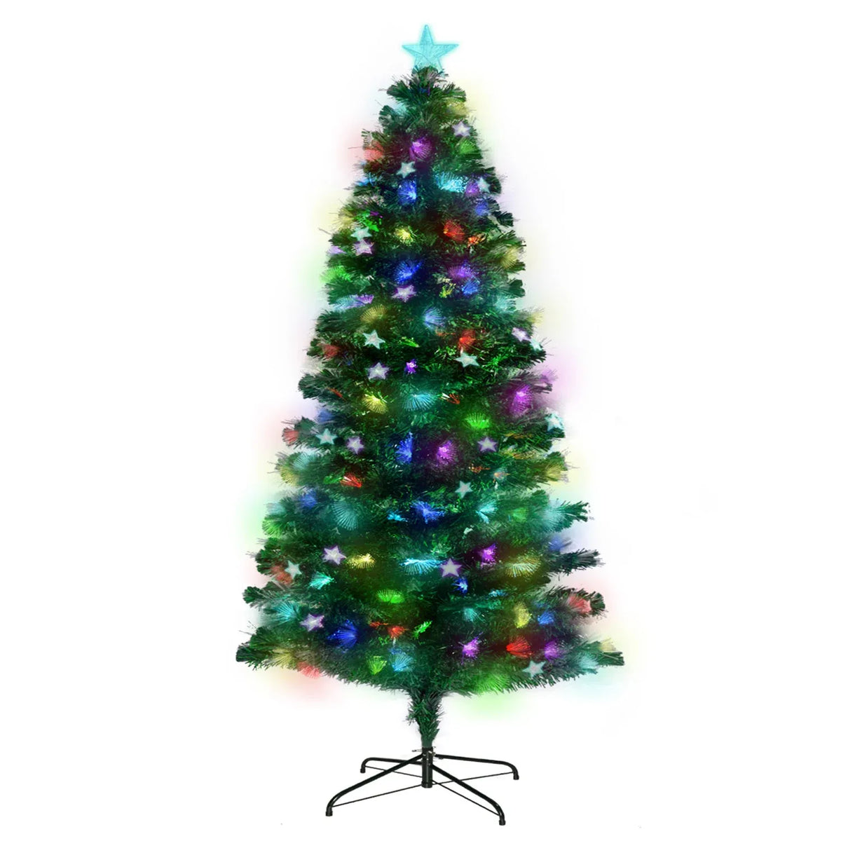 Christabelle 2.1m Pre-Lit Fibre Optic Artificial Christmas Tree with Multicolour Twinkling Star Lights