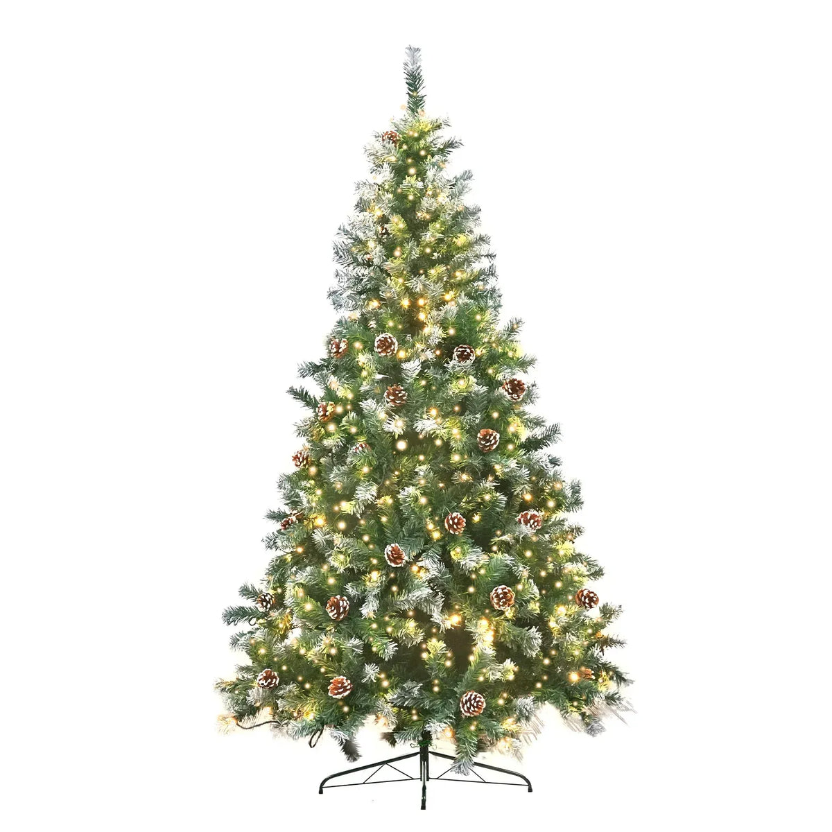 Christabelle 2.4m Pre-Lit LED Artificial Christmas Tree with Snow Tipped Needles Pine Cones Stand
