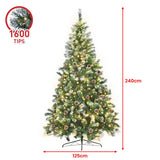 Christabelle 2.4m Pre-Lit LED Artificial Christmas Tree with Snow Tipped Needles Pine Cones Stand