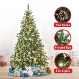 Christabelle 2.4m Pre-Lit LED Artificial Christmas Tree with Snow Tipped Needles Pine Cones Stand