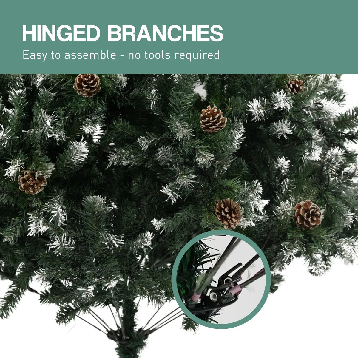 Christabelle 2.4m Pre-Lit LED Artificial Christmas Tree with Snow Tipped Needles Pine Cones Stand
