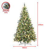 Christabelle 2.7m 9ft Pre-Lit LED Artificial Christmas Tree with Snow Tipped Needles Pine Cones Stand