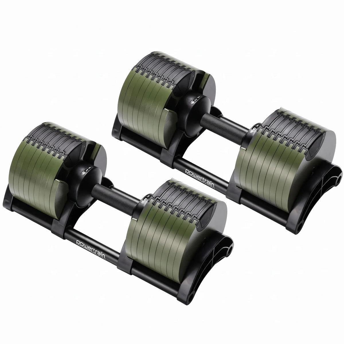 Powertrain Eon 90kg Adjustable Dumbbells Pair (2x 45kg) Quick Dial Strength Training Free Weights for Home Gym, Green