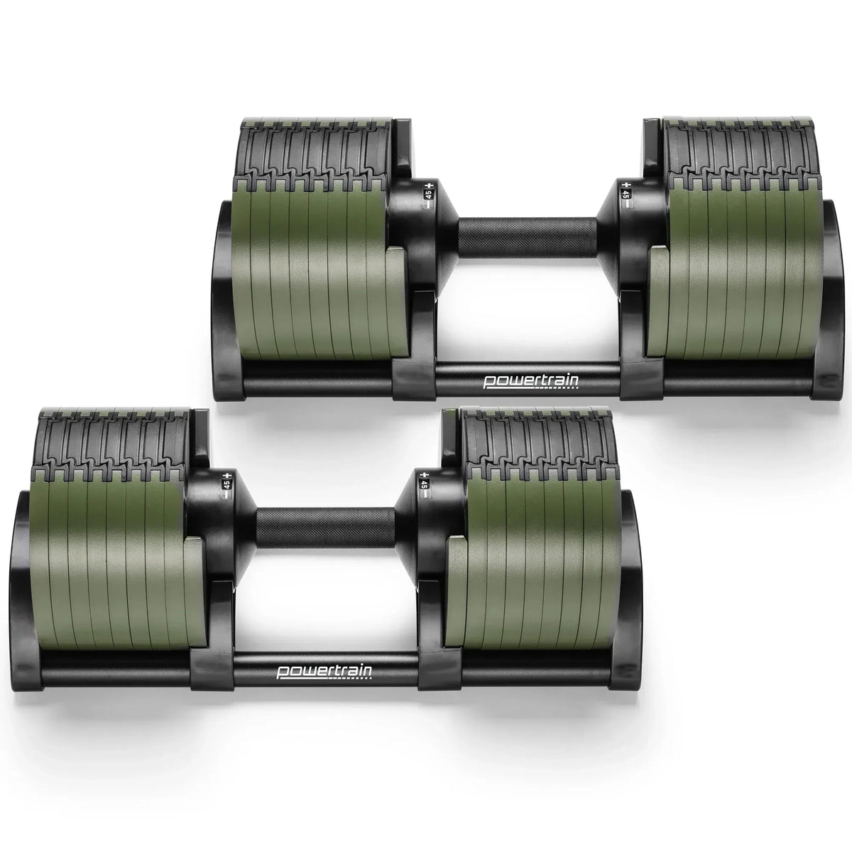 Powertrain Eon 90kg Adjustable Dumbbells Pair (2x 45kg) Quick Dial Strength Training Free Weights for Home Gym, Green