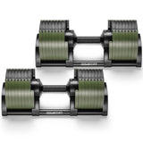 Powertrain Eon 90kg Adjustable Dumbbells Pair (2x 45kg) Quick Dial Strength Training Free Weights for Home Gym, Green