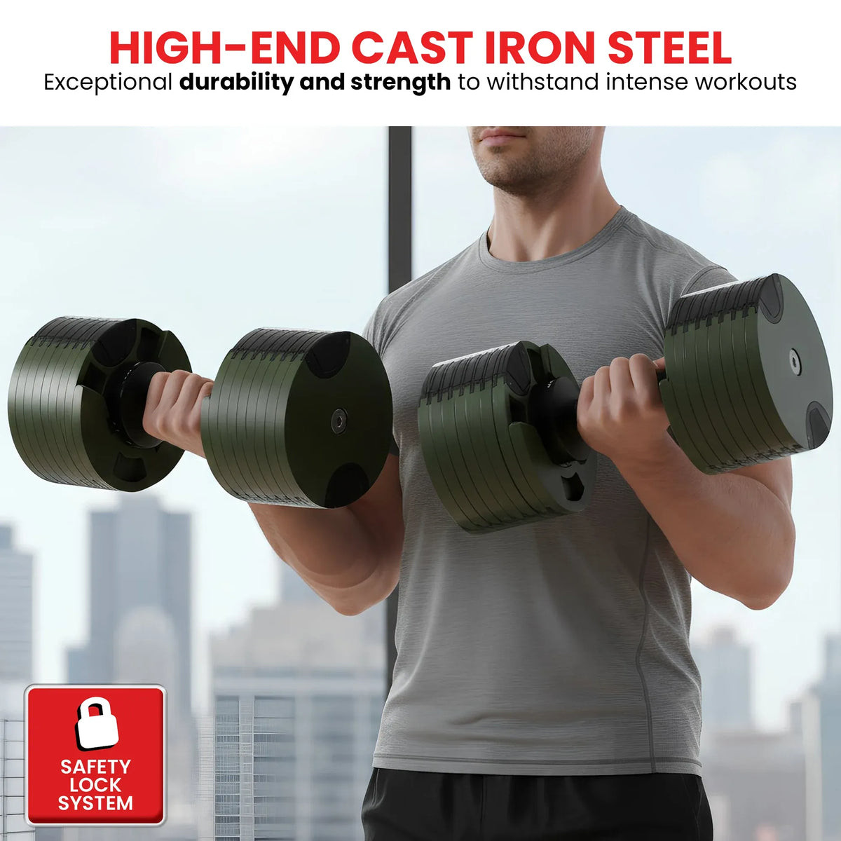 Powertrain Eon 90kg Adjustable Dumbbells Pair (2x 45kg) Quick Dial Strength Training Free Weights for Home Gym, Green