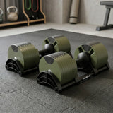 Powertrain Eon 90kg Adjustable Dumbbells Pair (2x 45kg) Quick Dial Strength Training Free Weights for Home Gym, Green