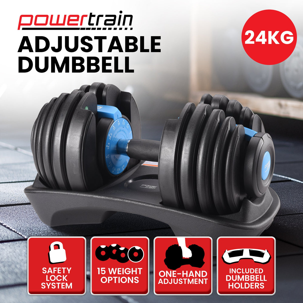 Powertrain  24KG Adjustable Home Gym Dumbbell - Blue