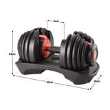 Powertrain 48kg Adjustable Dumbbells 15-in-1 Home Gym Weights – Red