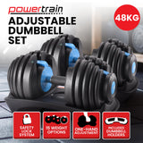 Powertrain 2x 24kg Adjustable Dumbbell Home Gym Set