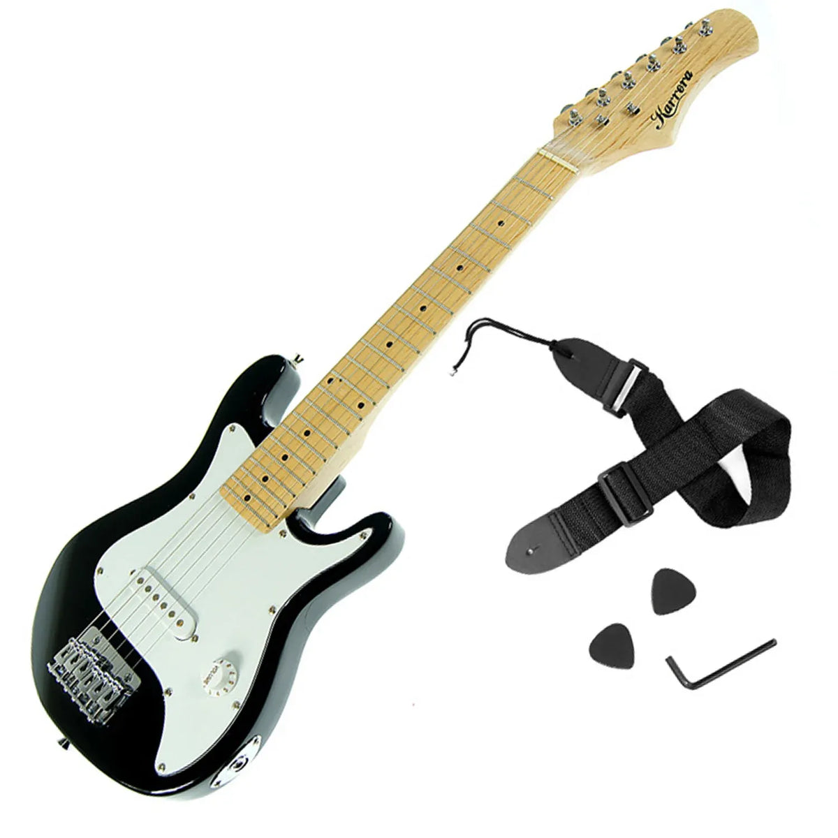 Karrera Kids Electric Guitar Junior Beginner Double Cutaway Scaled-Down Instrument for Children - Black