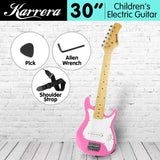Karrera Kids Electric Guitar Junior Beginner Double Cutaway Scaled-Down Instrument for Children - Pink