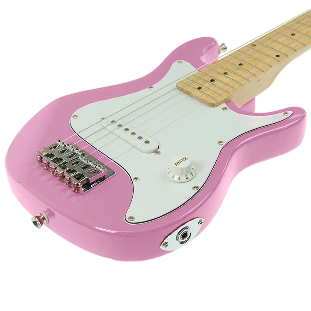 Karrera Kids Electric Guitar Junior Beginner Double Cutaway Scaled-Down Instrument for Children - Pink