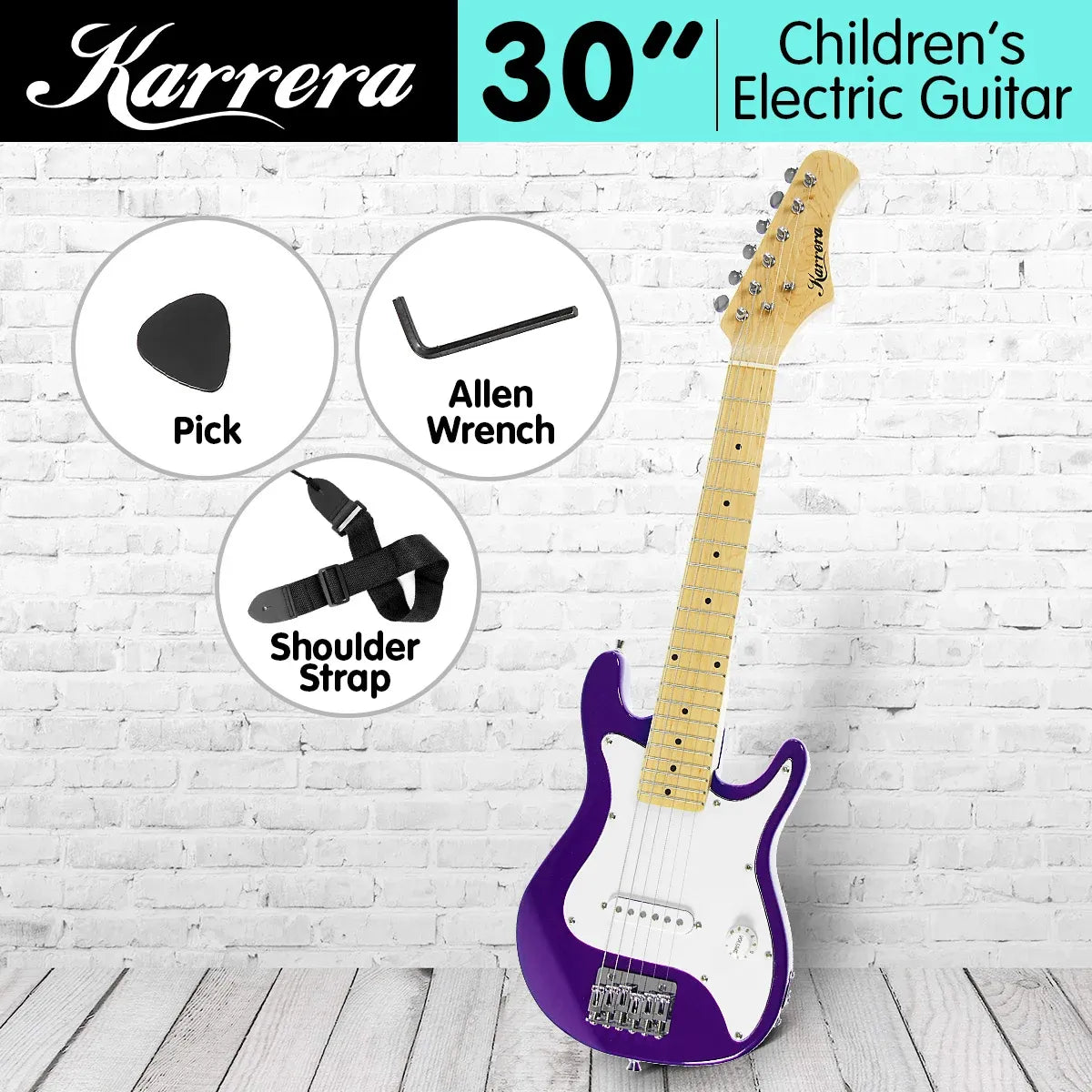 Karrera Kids Electric Guitar Junior Beginner Double Cutaway Scaled-Down Instrument for Children - Purple