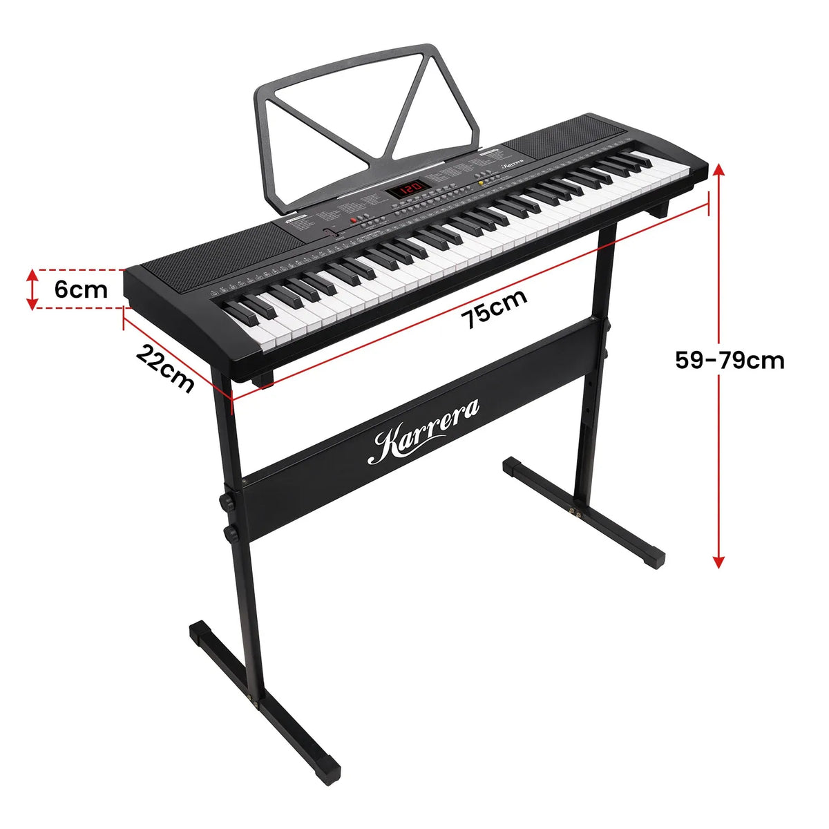 Karrera 61-Key Electronic Piano Keyboard with Stand - Portable Digital Music Instrument for Beginners Black