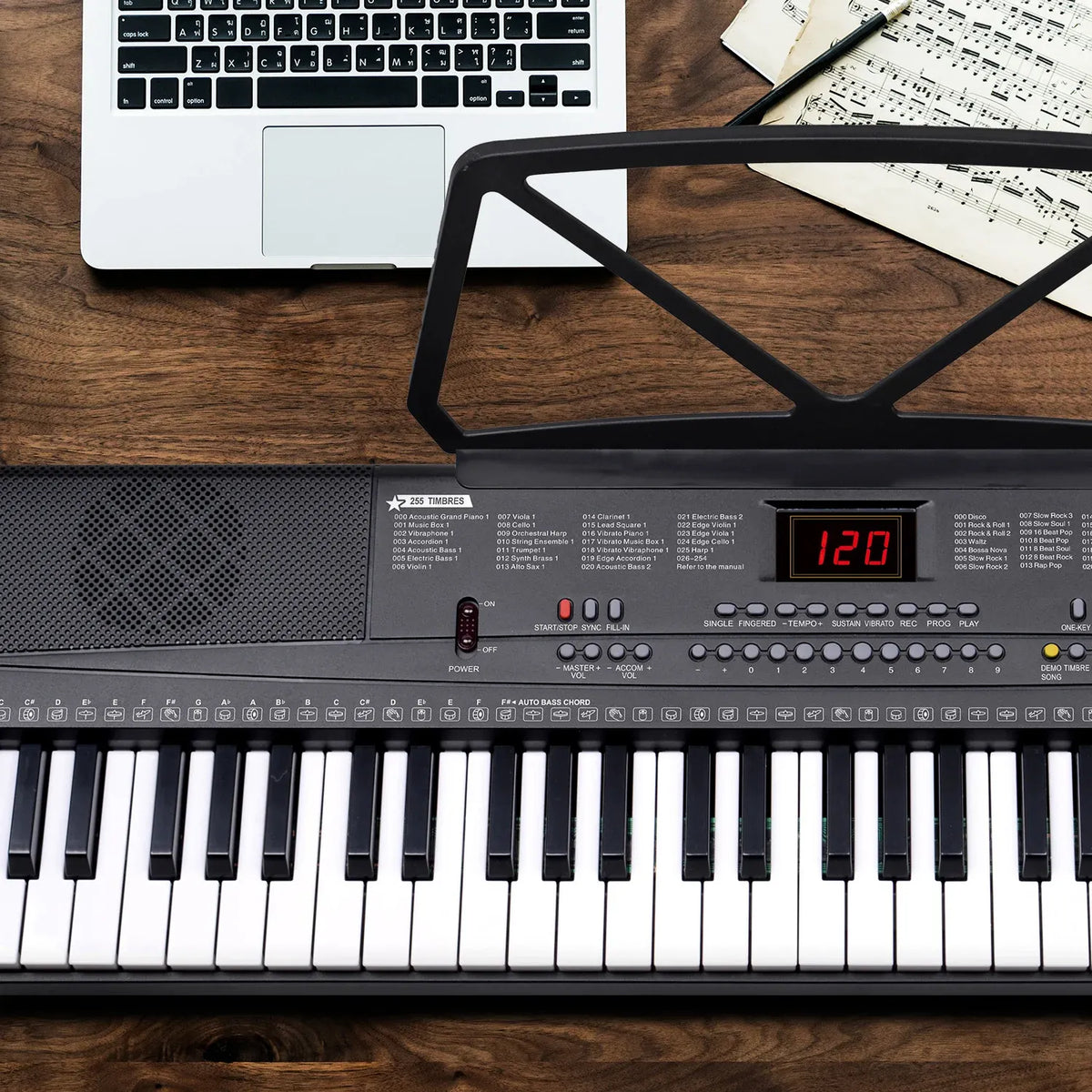 Karrera 61-Key Electronic Piano Keyboard with Stand - Portable Digital Music Instrument for Beginners Black