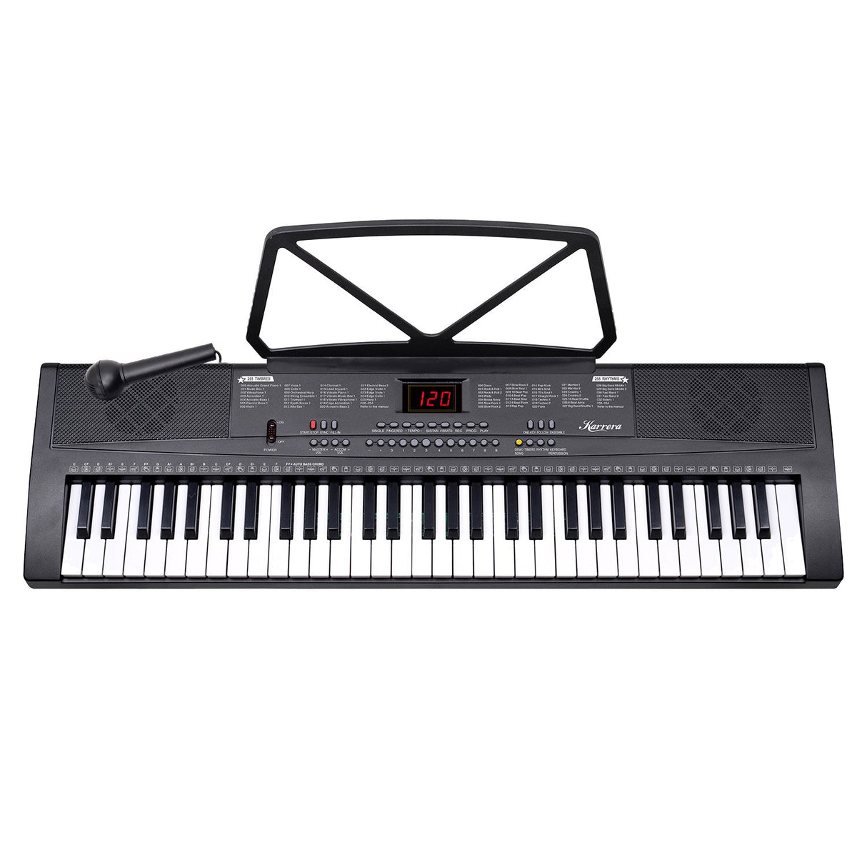 Karrera 61-key Electronic Led Keyboard 75cm Portable Piano In Black With Microphone Input, Headphone Output, 255 Timbres & Rhythms