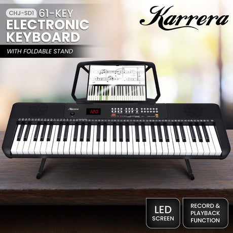 Karrera 61 Key Digital Piano Electronic Keyboard with Adjustable Folding Stand & Music Rest for Beginners Black