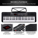 Karrera 61 Key Digital Piano Electronic Keyboard with Adjustable Folding Stand & Music Rest for Beginners Black