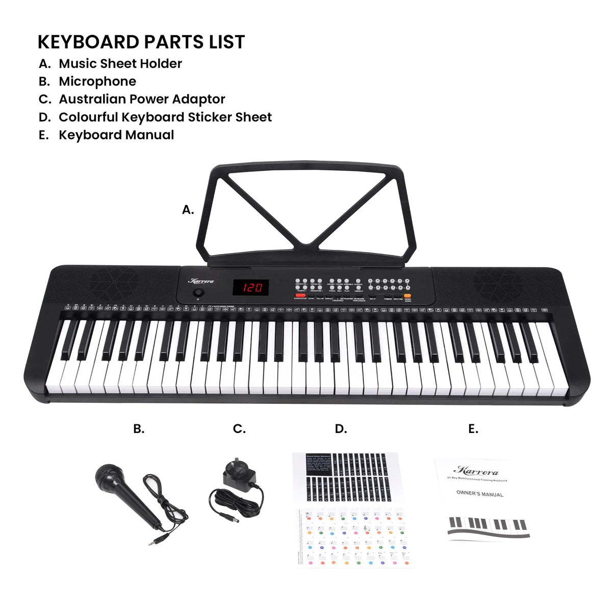 Karrera 61 Key Digital Piano Electronic Keyboard with Adjustable Folding Stand & Music Rest for Beginners Black