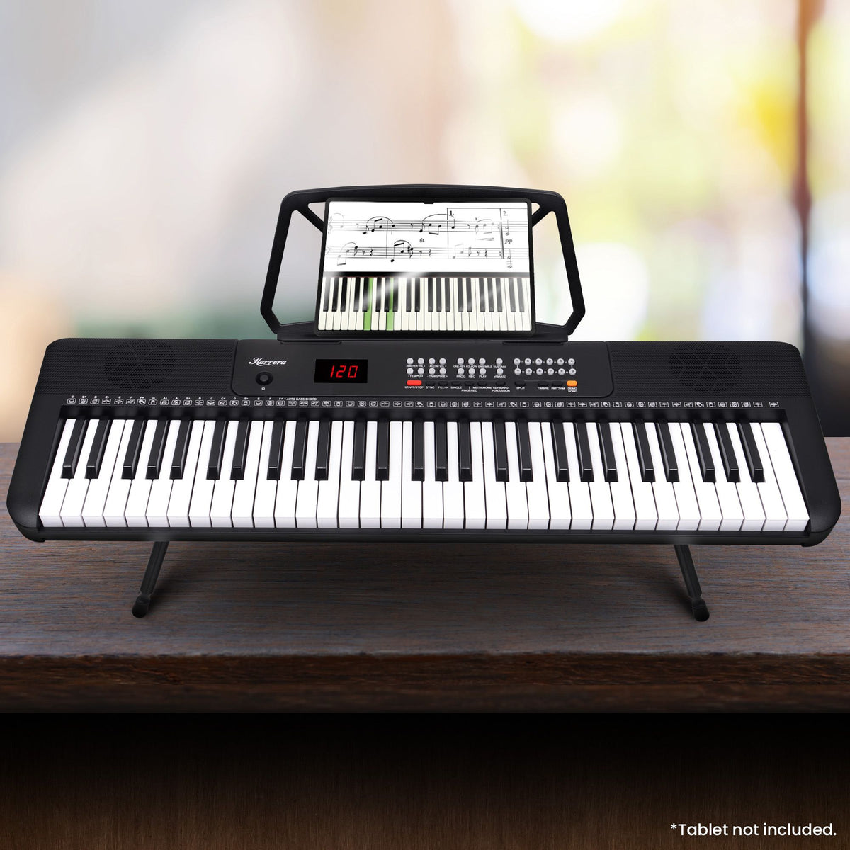 Karrera 61 Key Digital Piano Electronic Keyboard with Adjustable Folding Stand & Music Rest for Beginners Black