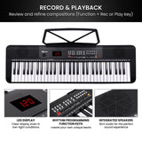 Karrera 61-Key Electronic Piano Keyboard with LED and Folding Stand in Black CHJ-SD1