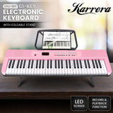 Karrera Pink 61-Key Electronic Digital Piano Keyboard with LED Screen Adjustable Folding Stand & Music Holder
