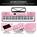 Karrera Pink 61-Key Electronic Digital Piano Keyboard with LED Screen Adjustable Folding Stand & Music Holder
