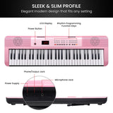 Karrera Pink 61-Key Electronic Digital Piano Keyboard with LED Screen Adjustable Folding Stand & Music Holder