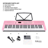 Karrera Pink 61-Key Electronic Digital Piano Keyboard with LED Screen Adjustable Folding Stand & Music Holder