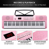 Karrera 61-Key Electronic Piano Keyboard with LED and Folding Stand in Pink CHJ-SD1