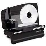 Pronti Black Electric Food Slicer 200W with Adjustable Thickness 1 to 15mm Serrated and Fine Edge Stainless Steel Blades