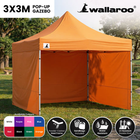 Wallaroo Gazebo Tent Marquee 3x3 PopUp Outdoor  - Orange