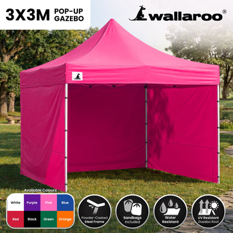 Wallaroo Gazebo Tent Marquee 3x3 PopUp Outdoor Pink
