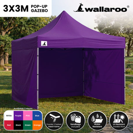 Wallaroo Gazebo Tent Marquee 3x3 PopUp Outdoor Purple