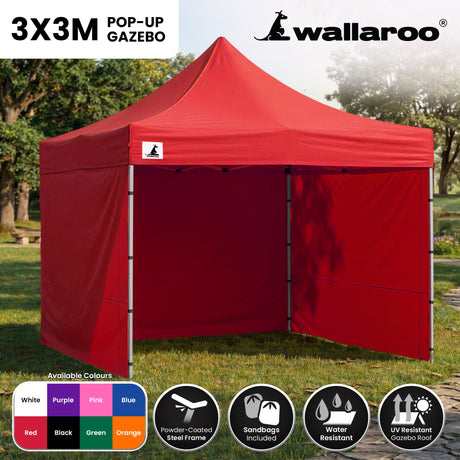 Wallaroo Gazebo Tent Marquee 3x3 PopUp Outdoor  Red