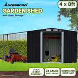 Wallaroo 4x8ft Zinc Steel Garden Shed with Open Storage - Black