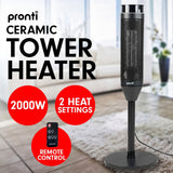 Pronti 2000W Oscillating Ceramic Tower Heater Portable Electric Space Heater with Remote Control & Thermostat - Black