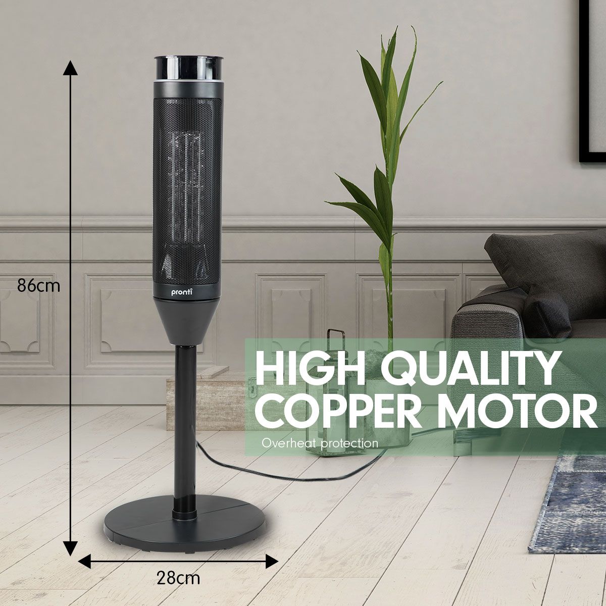 Pronti 2000W Oscillating Ceramic Tower Heater Portable Electric Space Heater with Remote Control & Thermostat - Black